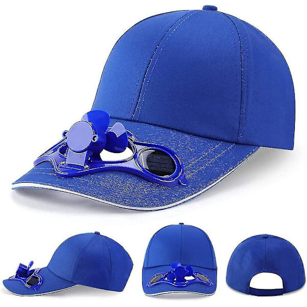 Sommer Solenergi Køleventilator Baseball Cap Solskærm, Solventilator Cap（Blå）