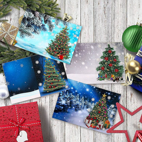 4 kpl 5d joulukortteja itsetehdyt diamond painting joulukuusen onnittelukortit kirjekuorella joulutervehdyslahjoihin