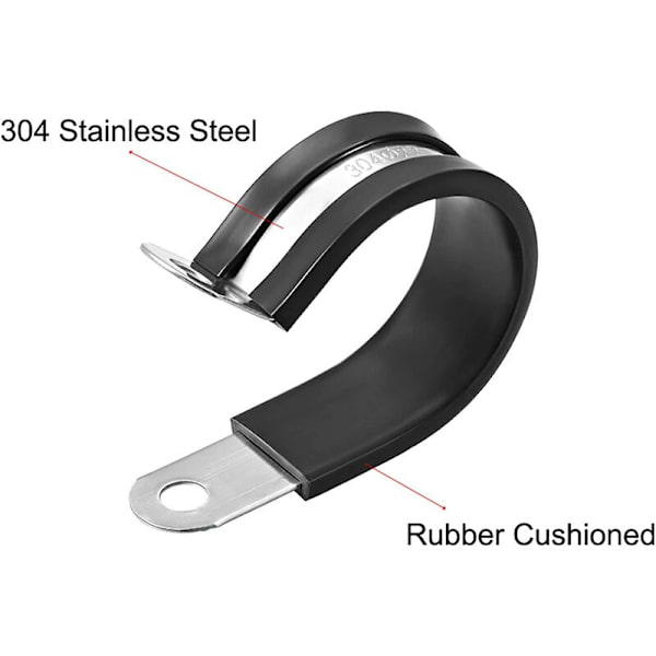 20mm P-klämmor slangklämmor, gummiklädda P-klämmor slangrörsklämma i rostfritt stål, 10 st