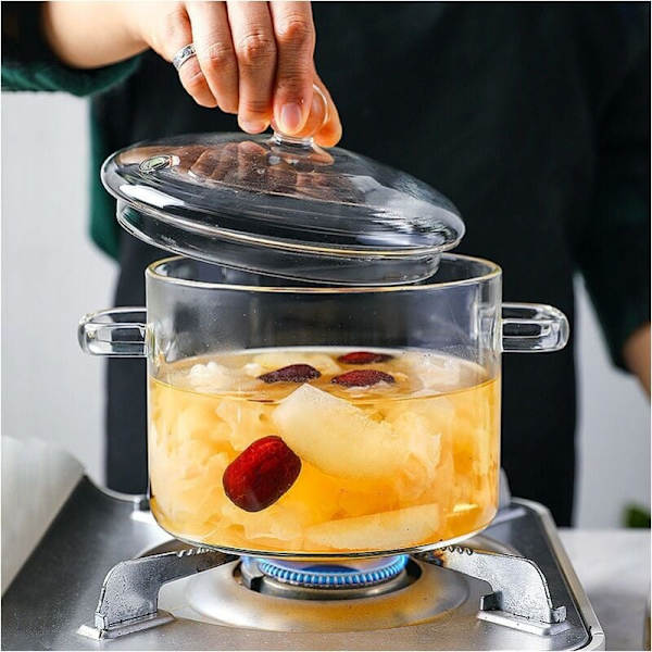 Borosilikatglasgryta - Instant Pastagryta med lock för hem, kök, restaurang, ugn, mikrovågsugn och diskmaskinssäker (1900 ml)