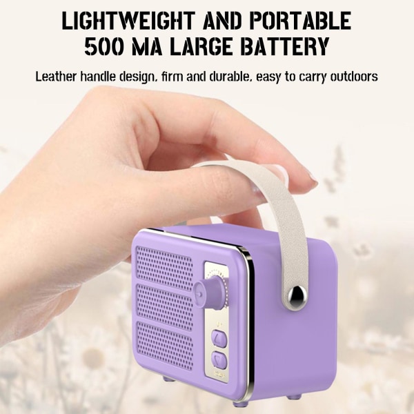 Design av retro trådlös Bluetooth-högtalare, Mini utomhus bekväm bärbar liten högtalare (Bluetooth/TF/AUX/USB) 20240788（Lila）