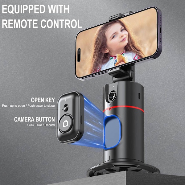 Ny mobiltelefon följer kamera Pan/Tilt Desktop Live Panoramic Follow Camera Stand med 360 graders rotation Smart Stand（Svart）