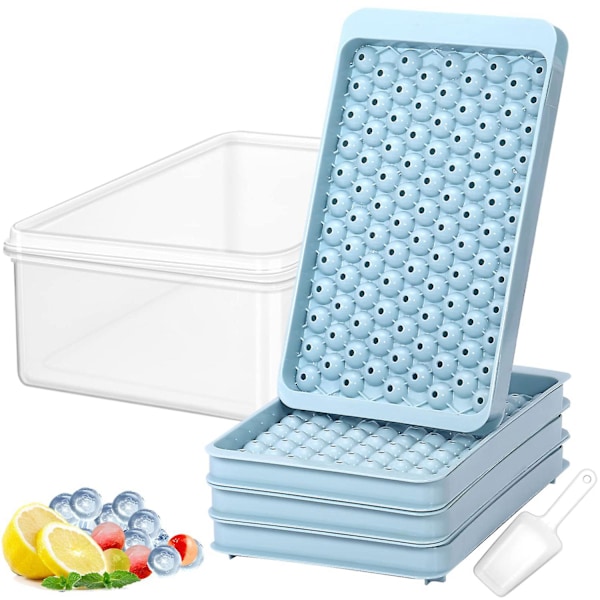 Set, blå isbrickor & isbehållare & isskopa, miniformer för isbitar för frys, liten isbitsbricka med lock och behållare, 104x4 st krossade isbrickor enkel frigöring