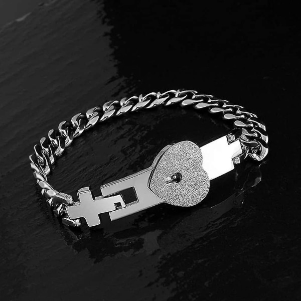 2 stk Acsergery rustfritt stål elsker hjerte kjærlighet lås nøkkel armbånd sett