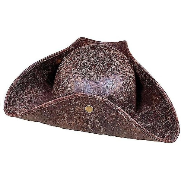 Imiteret læder pirathat brun slidt læder kolonialstil tricorn hat