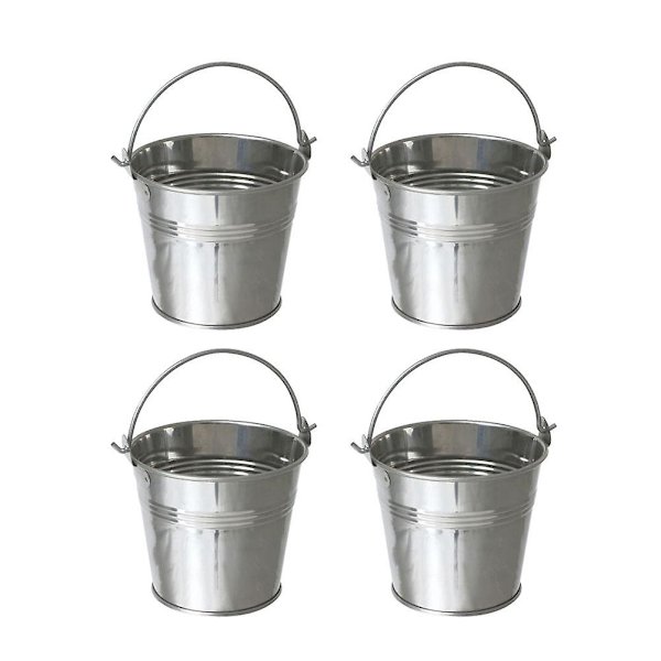 12-pak Mini Tinplate Metal Spand - Frosted Pommes Frites Spand i Tin - 10,5x7,2x10,5 cm (Sølv) (Pakke med 12, Sølv)