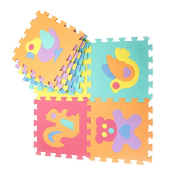 Pakke med 10 30x30 cm Eva Legemåtte Baby Gulvpuslespil Kravlelegemåtte (Dyremønster Random) (30X30 cm, assorterede farver)