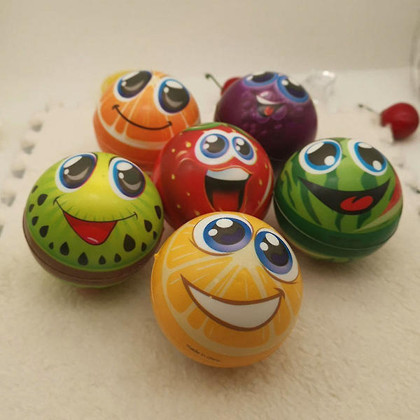 12 st 6,3 cm mjuka svampfrukter apelsin grimas squeeze boll antistress avlastningsboll leksaker för barn (slumpmässig färg)