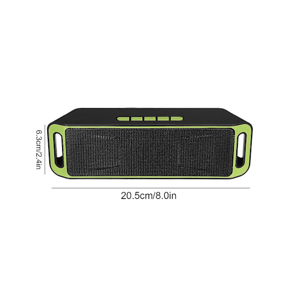 Bluetooth-högtalare, bärbar, trådlös, utomhus, stereo, bas, USB, TF, FMs-radio (grön)