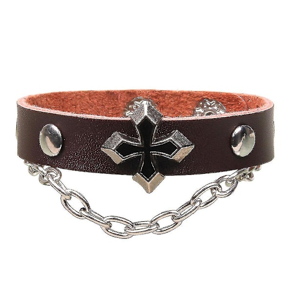 Herre Læder Kors Armbånd Legering Kæde Nitte Armbånd