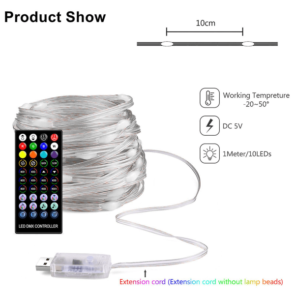 Joulu Kupari Langallinen Valosarja PVC Koristelu, 10M, 10 Tilaa, Ajastin, Vedenpitävä, USB-käyttöinen（20m）