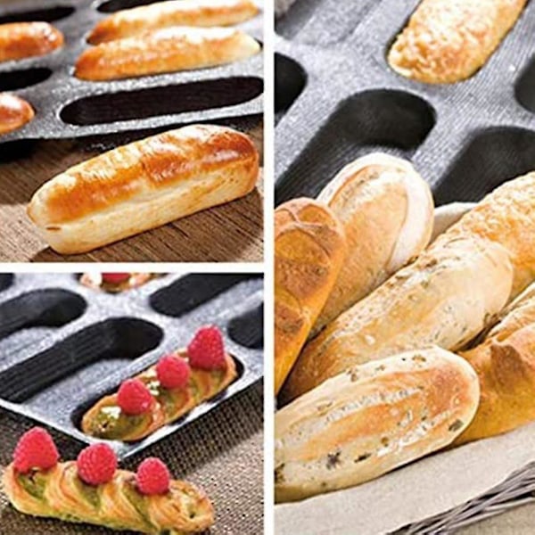 12 hål silikonbaguetteform - non-stick perforerad fransk brödform, varmkorvsformar, bakning Li