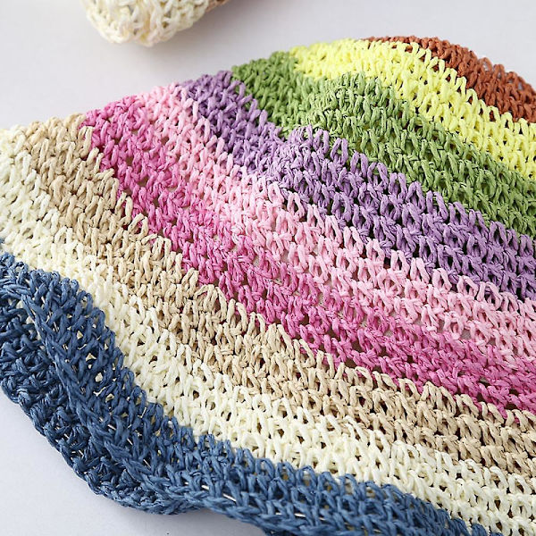 Hatt, hopfällbar bredbrättad färgglad virkad stråhatt, solhatt hopfällbar UV-beständig sommarhatt utomhus solhatt, mors dag-present (Khaki)