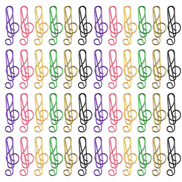 75 stykker unikke note-formede clips, farverige metal clips, kontordokument papirclips (4.00X1.50X0.50CM, multi-farve)