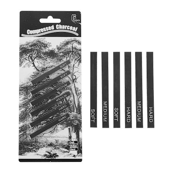 6 stk komprimerte trekullstifter - trekullstifter for skissering og maling (6,2X0,5X0,5CM, svart)