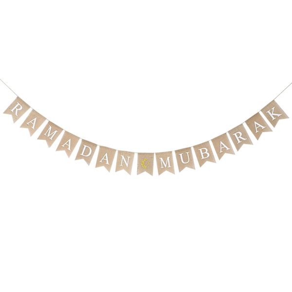 Muslimi Ramadan Bunting Banner Eid Koristeellinen Burlap Banner Pellava Swallowtail Lippu Juhlatarvikkeet (RAMADAN MUBARAK) kuten kuvassa näkyy)