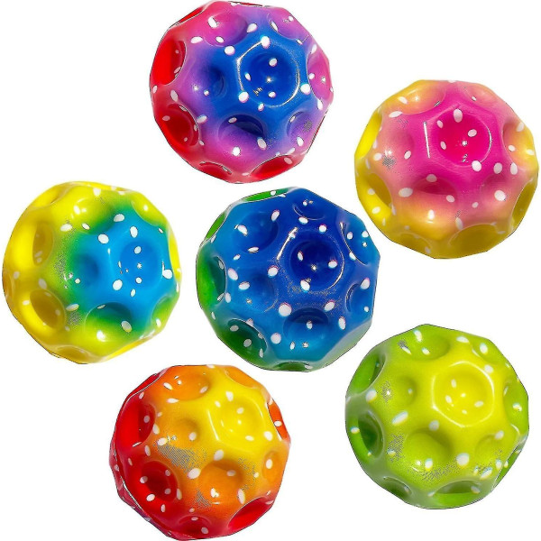 6-pak Astro Jump Balls Rumtema Gummi hoppebolde Højspringende Space Ball til børn - regnbuefarve
