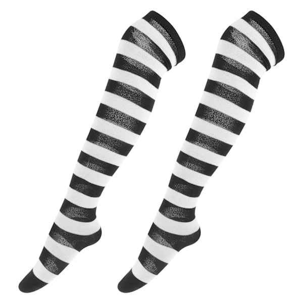 Et par sort-hvide, brede stribede overknee-strømper til kvinder (sort og hvid) (M, sort)