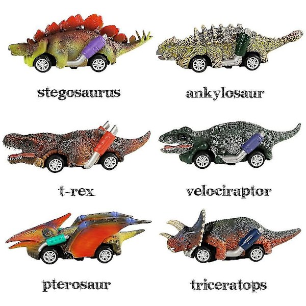 Dinosaurie Leksak Pull Back Bilar, 6 Pack Dino Leksaker För Barn