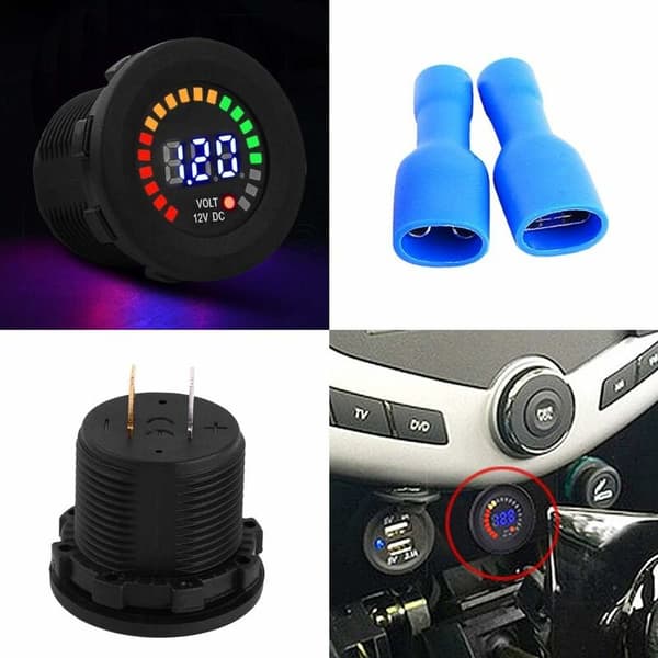 12V Digital Voltmeter med LED-display Vattentät DC Voltmeter, Digital Rund Kontrollpanel för Båt Motorcykel Lastbil ATV UTV Husvagn