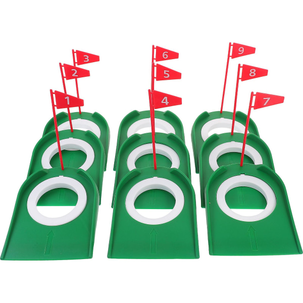 9-pack golf putter cup muovinen golf putter reikä kuppi lippu ulko- sisätiloissa golf harjoitus kuppi (18.00X17.00X13.50CM, punainen)