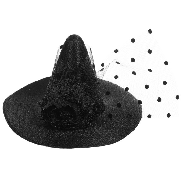 Halloween Mesh Hekse Hat Hat Witch Prom Dekoration Rekvisitter Børn Voksen Hår Hat (Medium, Sort)