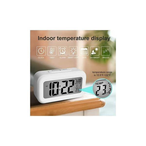 Digital väckarklocka - Tyst batteridriven klocka med LED-display och temperaturkalender