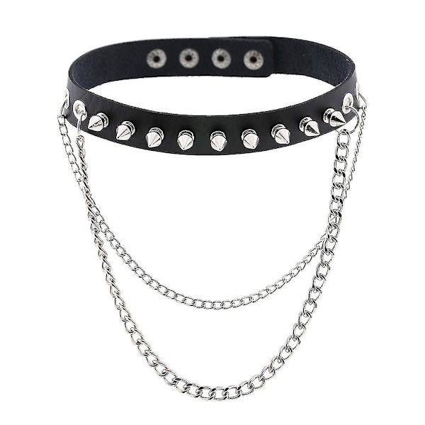 Punk Goth Metal Spike Studded Link Leather Collar Choker Halskjede Gothic Rivet Point Choker