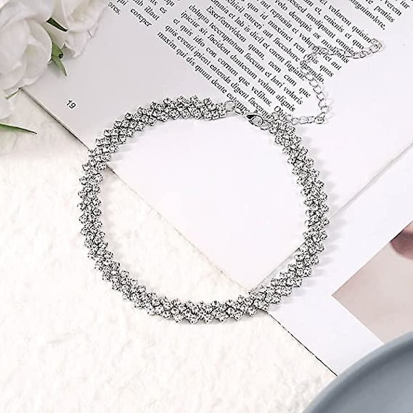 Rhinestone Choker Halskjede Sølv Diamant Rad Halskjeder Glitrende Krystall Halskjede Kjede Smykker Mote Minimalistisk Fest Prom Tilbehør