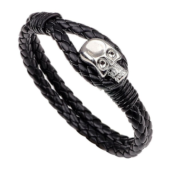 Dubbelskiktat läderarmband med skelettlås i legering