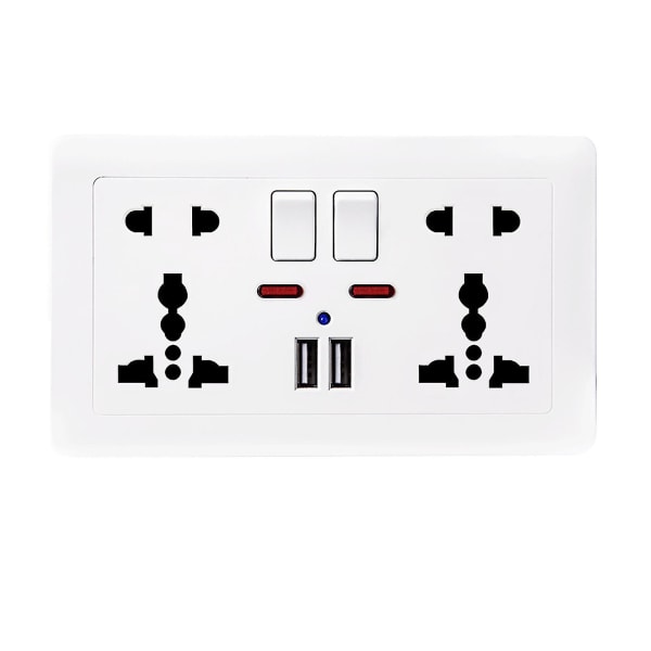 Dobbel vegg stikkontakt Universal 5 hull 13a Dual USB lader port stikkontakt med（A, gull）