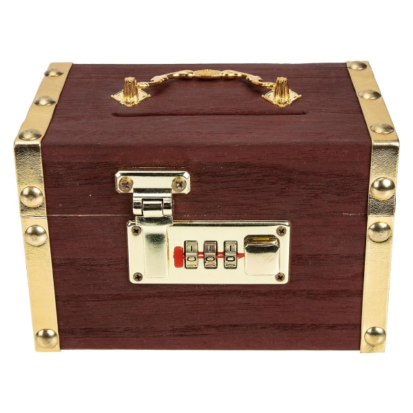Retro myntbehållare för myntbehållare i trä med lås för hushållsartiklar (18.00X12.50X11.00CM, som visas på bilden)