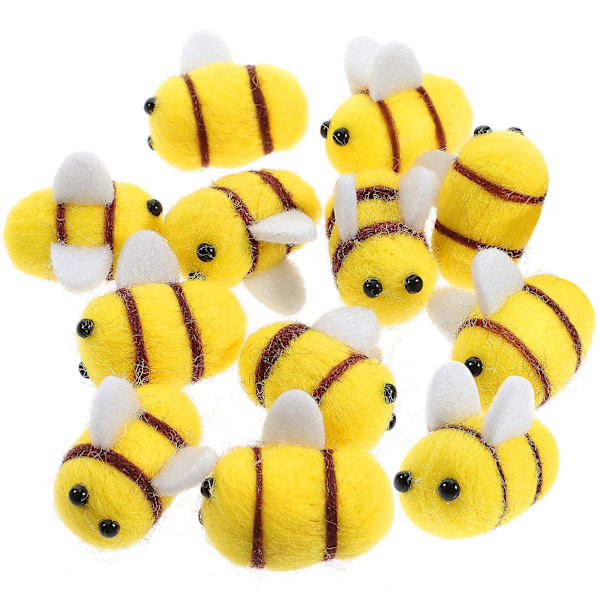 12-pack miniatyrdocka liten bi nåltovning djur bi mini suddgummi bi dekorativ nåltovningssats (storlek 1, gul)