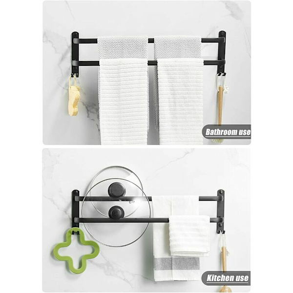 Rea 40cm väggmonterad rymd aluminium handdukshängare klädhängare arrangör badrumstillbehör dubbel matt svart finish (mått: 40cm)