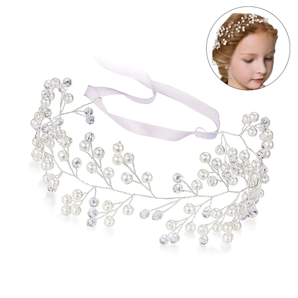 Bröllopshuvudband Silver Crystal Pearl Hair Vine Braid Headpiece Brudklänningshårtillbehör för kvinnor och flickor