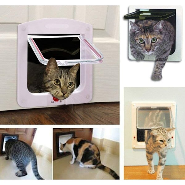 Kattlucka för katt hundar liten kattlucka mikrochip dörr 4 vägs låsbar enkel att installera