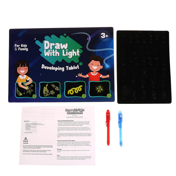 Light Up Drawing Kit Fluorescerande ritbräda för barn Magic ritning med ljus  (A3, blå) 49bf | Fyndiq