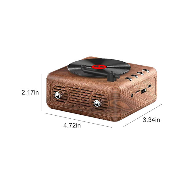 Skivspelare Trådlös Bluetooth Ljud Retro Kreativ Mini Bärbar Kort Insats Liten Högtalare Subwoofer Present (Grå)