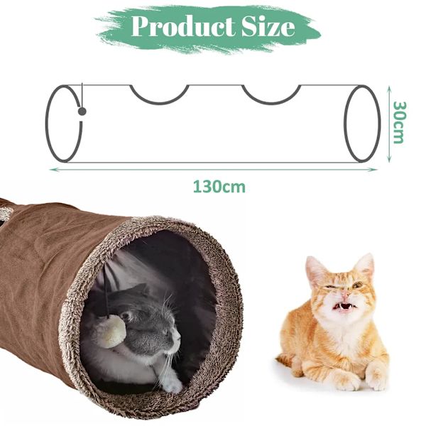 Kattunnel stor katt rasslande tunnel lektunnel katt rör katt leksak för alla katter kaniner valpar brun