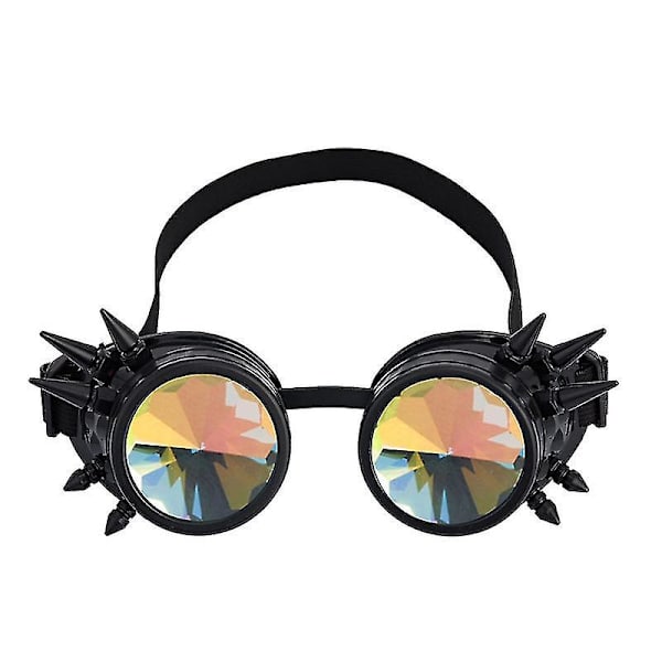 Regnbue Steampunk Briller Piggete Kalejdoskop Krystall Linser Briller（Svart）