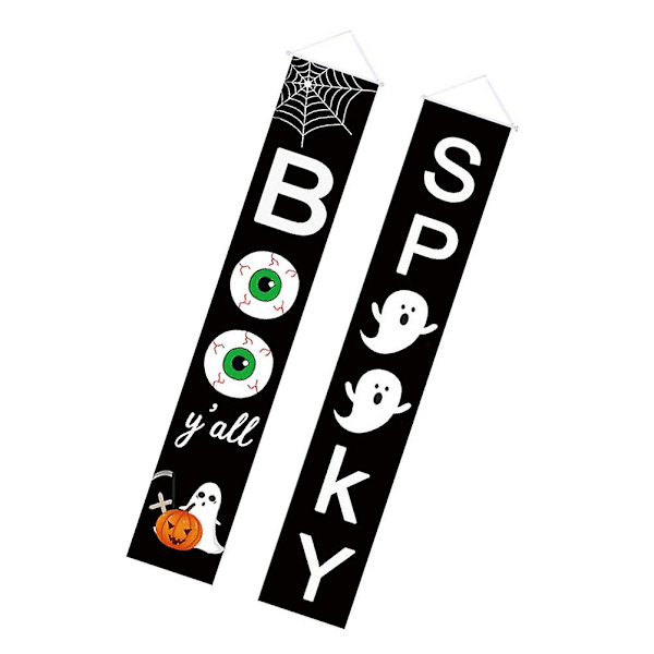 1 par Halloween dörrgardiner utomhus hängande flaggor dekoration festtillbehör Spirit Festival Couplet Home (180X30CM, Svart)