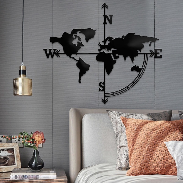 Musta maailmankartan metalliseinäsisustus Boho Art Seinälle kiinnitettävä koristeellinen seinäkoristelu makuuhuoneeseen