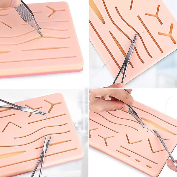 Komplett sutursett for studenter, inkludert silikon suturpute og suturverktøy for praksis sutursett (Fotofarge)