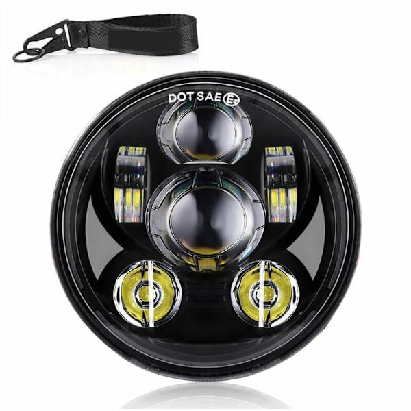 Retro motorcykelstrålkastare rund LED 12V, passar 5,75 tum, svart