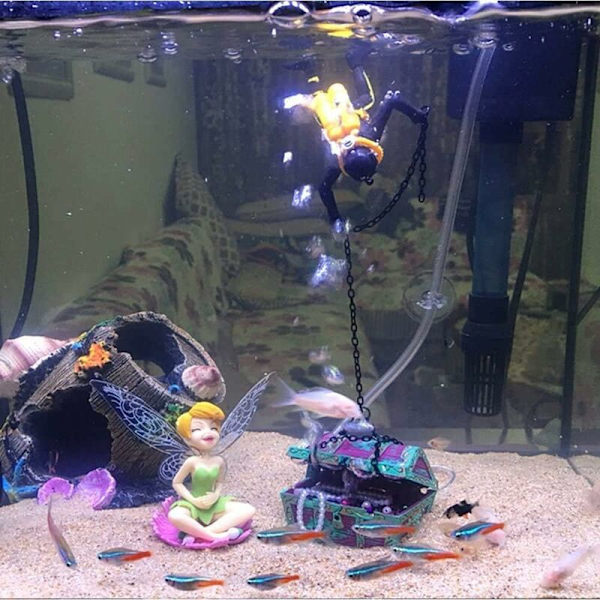 Action Aquarium Undervands Skattekiste Dykker Levende Ventilation Akvarium Dekoration Sort