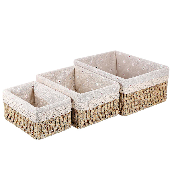 3-osainen työpöydän säilytyskori sekalaista säilytyslaatikkoa rottinkisäilytyslaatikko (25X19X12CM, beige)