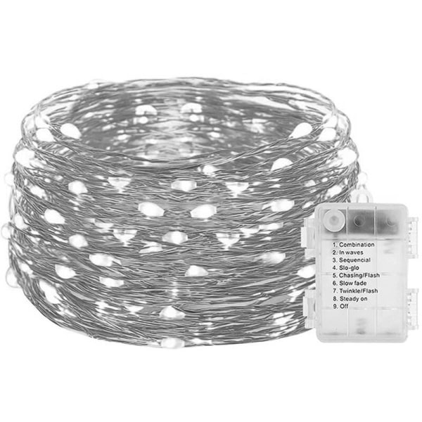 USB-drivna ljusslinga med fjärrkontroll, 10 meter, 100 LED-lampor, blinkande lampor för jul och sovrum, vit