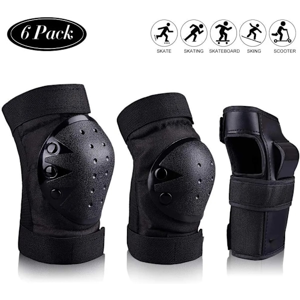 Barnens skyddssats - Inline skate knäskydd för barn - Skyddssats [6 delar] för barn - Ideal stora skyddsplattor rosa