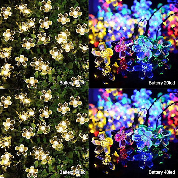 Solcellsbelysning för trädgård, batteridriven julbelysning, vattentät blomstergirlang för gata, gräsmatta, uteplats (D, vit)