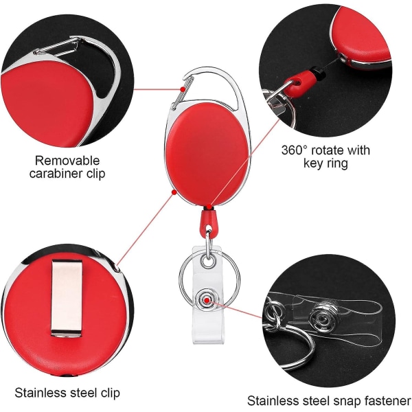 Retrakterbar ID-korthållare, 6 st Retrakterbara nyckelringar (flerfärgad), Retrakterbar Lanyard med bältesretrakter för nyckelringar ID-korthållare, med Re
